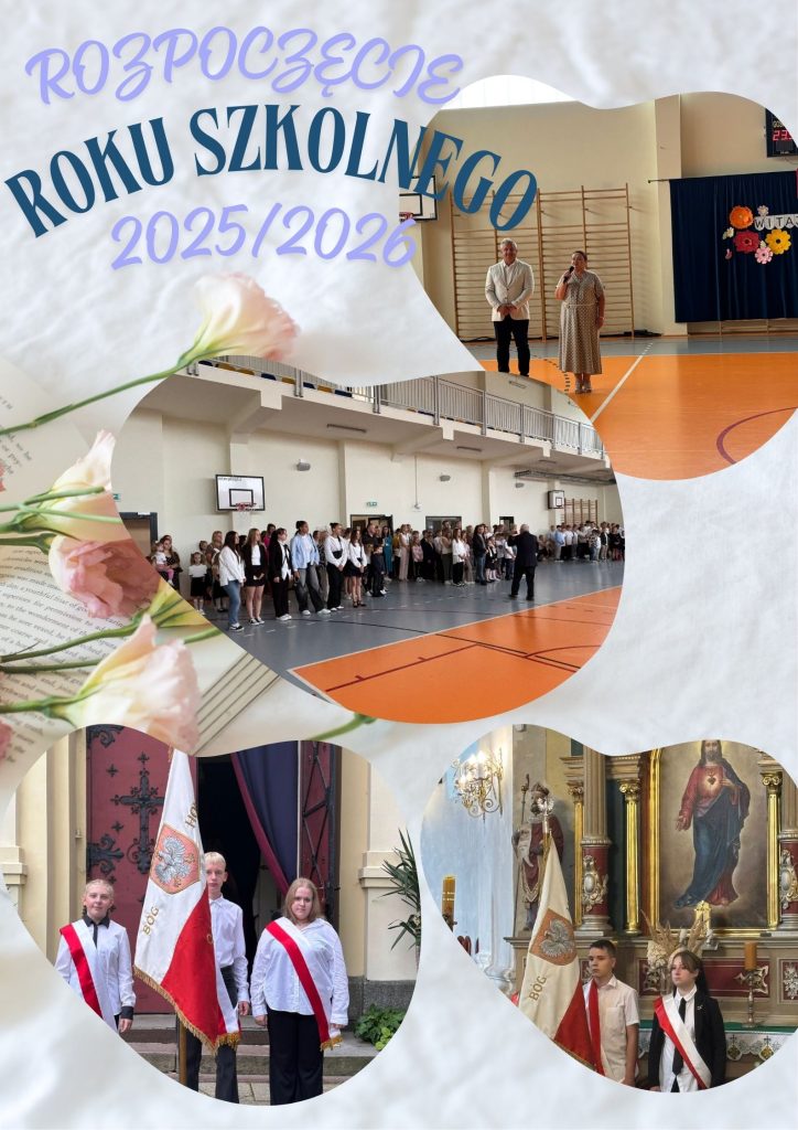 Kolaż zdjęć z uroczystości rozpoczęcia roku szkolnego 2025/2026.